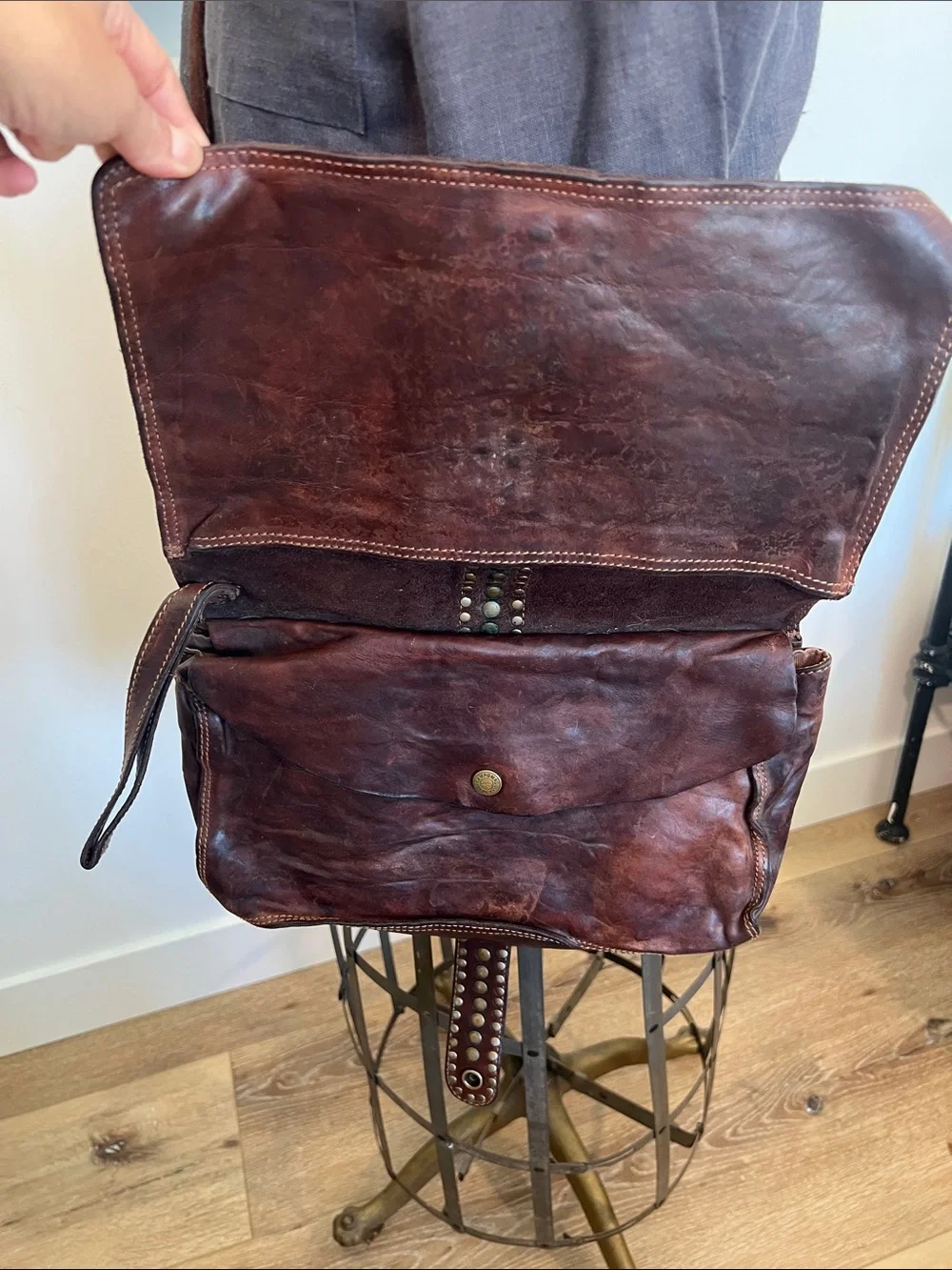 Campomaggi Dark Brown Studded Leather Messenger Bag clutch